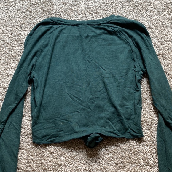 Alphabet Dark Green Tie Front Cropped Long Sleeve - Picture 4 of 4